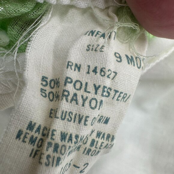 Vtg Infant Green & White Ruffled Floral Baby Romper 9 Months Polyester/Rayon - Picture 4 of 16